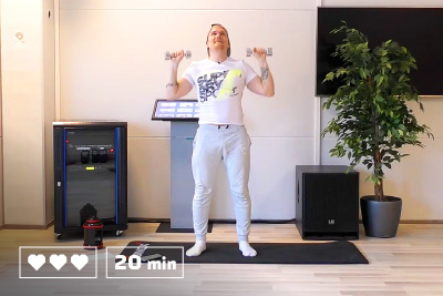 Käsipainotreeni - Olkapäätreeni käsipainoilla - 20 minuuttia - Kotitreeni - Kotitreenaus - Treenaa kotona - Ryhmäliikuntatunti - Liikunta - Liikuntaa meille kaikille